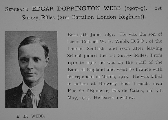 UK Photo Archive: Dulwich College War Record 1914-1919 &emdash; Webb E D Sergt 21st London Regiment Obit Dulwich College Roll Of Honour