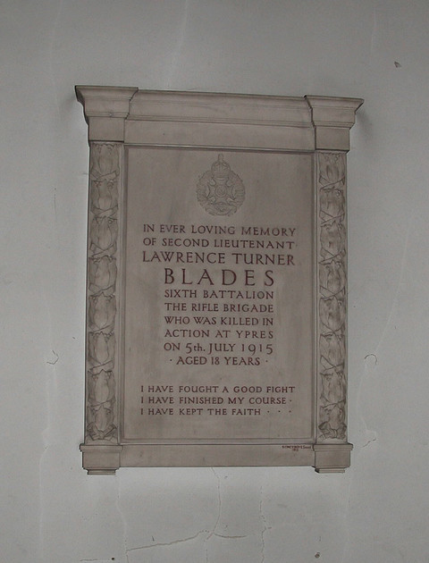 UK Photo Archive: St Nicholas Church Sutton Surrey &emdash; Blades L T 2nd Lt Rifle Brigade St Nicholas Church Sutton Surrey