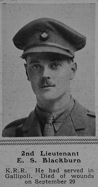 UK Photo Archive: B &emdash; Blackbourn E S 2nd Lt 7th King's Royal Rifle Corps The Sphere 16th Dec 1916