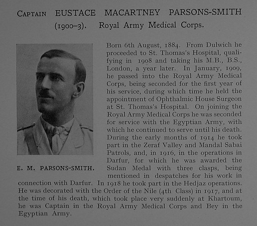 UK Photo Archive: Dulwich College War Record 1914-1919 &emdash; Parsons-Smith E M Captain Royal Army Medical Corps Obit Dulwich College Roll Of Honour Vol 4