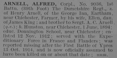 UK Photo Archive: A &emdash; Arnell A Cpl 1st Dorset Regt Obit De Ruvignys Roll Of Honour Vol 3
