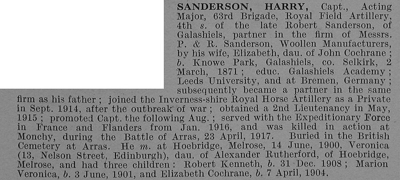 UK Photo Archive: S &emdash; Sanderson H Captain Royal Field Artillery Obit De Ruvignys Roll Of Honour Vol 4