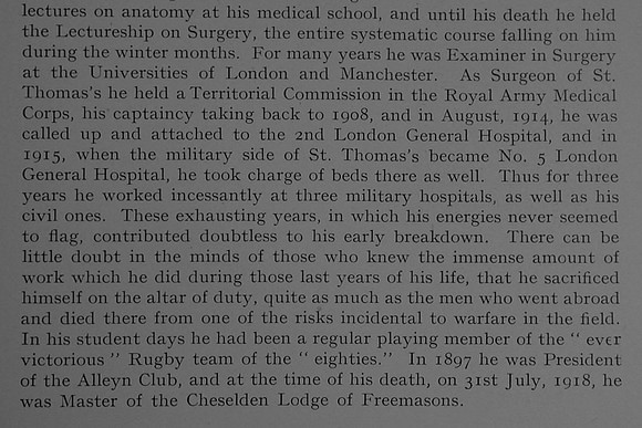 UK Photo Archive: Dulwich College War Record 1914-1919 &emdash; Robinson H B Major Royal Army Medical Corps Obit Part 2 Dulwich College Roll Of Honour