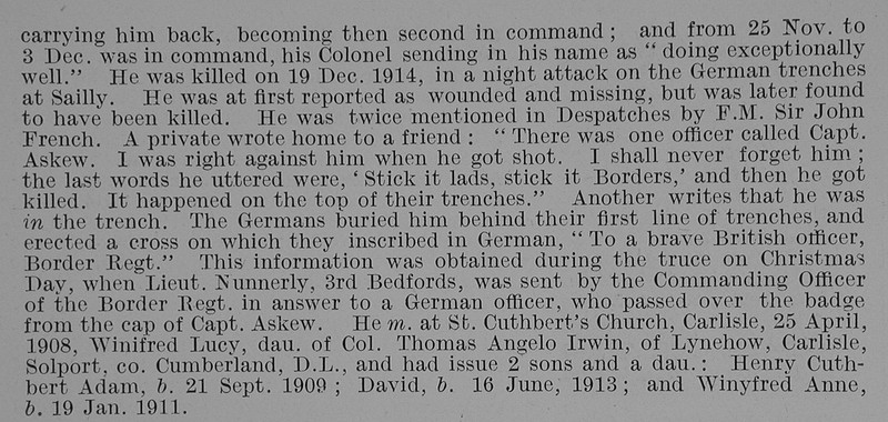 UK Photo Archive: A &emdash; Askew H A Captain 2nd Border Regiment Obit Part 2