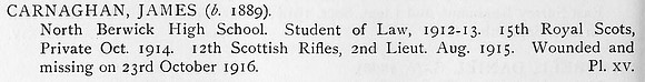 Carnaghan J 2nd Lt 15th Royal Scots Obit