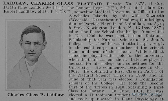 Laidlaw C G P Pte 3375 14th London Regiment Obit Part 1