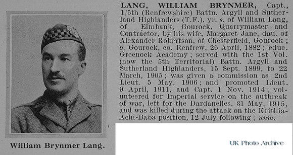 Lang W B Captain 5th Argyll And Sutherland Highlanders Obit