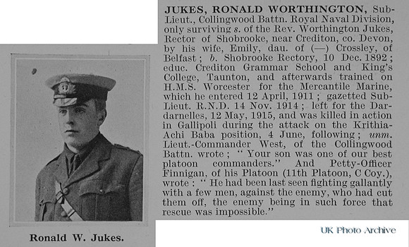 Jukes R W Sub Lt Collingwood Btn RND Obit