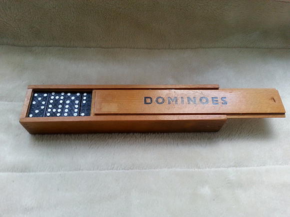 Vintage Set Of Double Nine Dominoes In Wooden Box