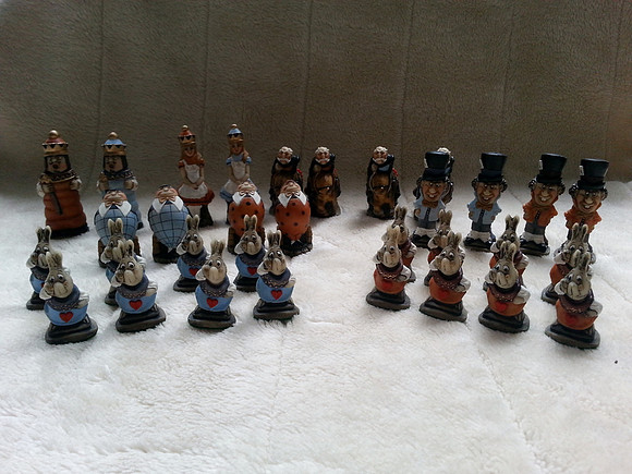 Beautiful Hand Painted Alice In Wonderland Chess Set