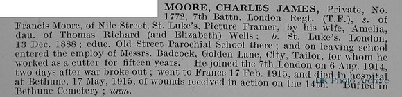 Moore C J Pte 1772 7th London Regiment Obit