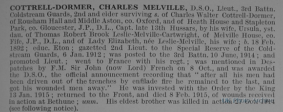 Cottrell-Dormer C M Lt DSO 3rd Coldstream Guards Obit