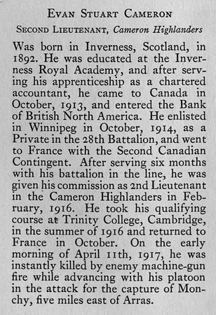 Cameron E S 2nd Lt 6th Cameron Highlanders Obit