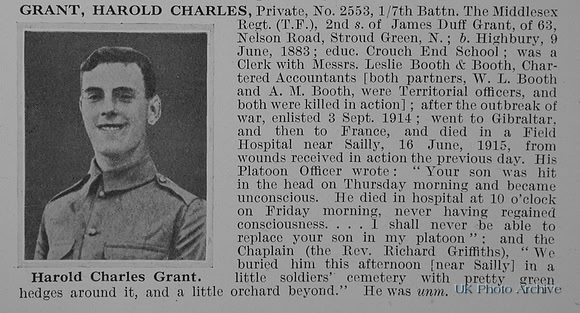 Grant H C Pte 2553 7th Middlesex Regiment Obit