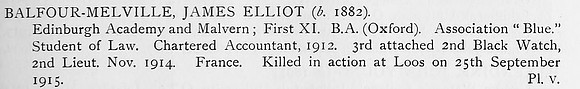 Balfour-Melville J E 2nd Lt 2nd Black Watch Obit