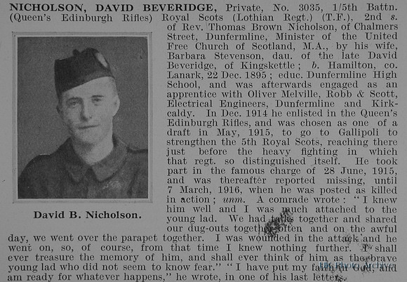 Nicholson D B Pte 3035 5th Royal Scots Obit