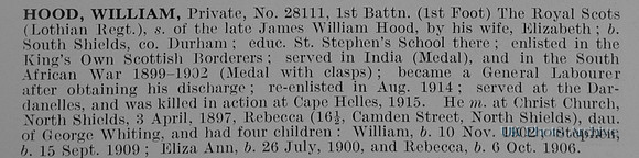 Hood W Pte 28111 1st Royal Scots Obit