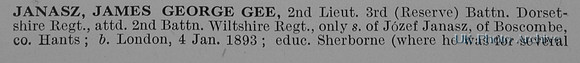 Janasz J G G 2nd Lt 3rd Dorset Regiment Attd 2nd Wiltshire Regiment Obit Part 1