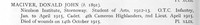 MacIver D J 2nd Lt 4th Cameron Highlanders Obit