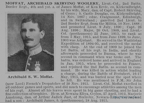 Moffat A S W Lt Col 2nd Border Regiment Obit