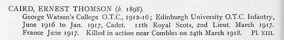 Caird E T 2nd Lt 11th Royal Scots Obit