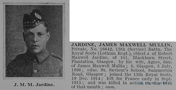 Jardine J M M Pte 16642 13th Royal Scots Obit