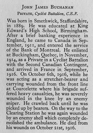 Buchanan J J Pte 92 Canadian Cyclist Battalion Obit