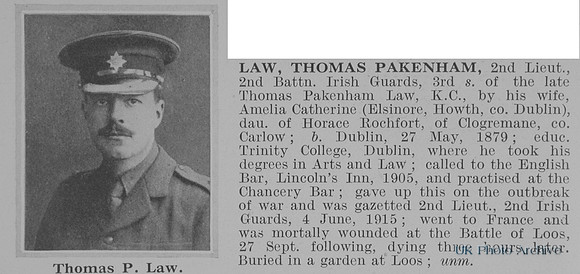 Law T P 2nd Lt 2nd Irish Guards Obit