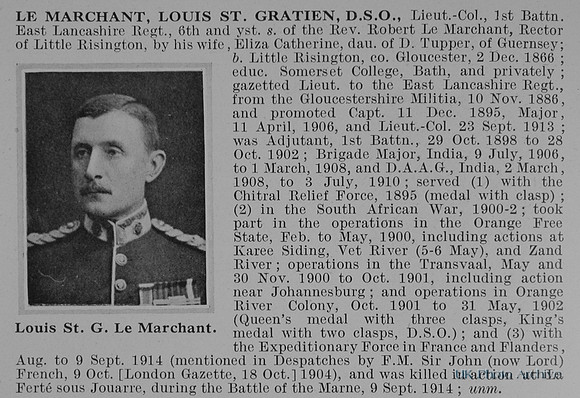 Le Marchant L S G Lt Col DSO 1st East Lancs Regiment Obit