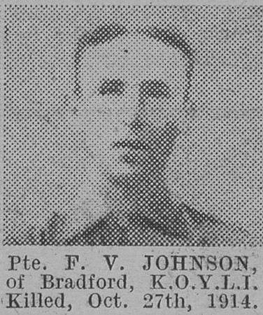 Johnson F V Pte 8565 2nd Kings Own Yorkshire Light Infantry The Vivid 20th Feb 1915