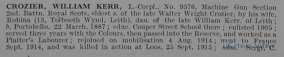 Crozier W K L/Cpl 9576 2nd Royal Scots Obit Part 1