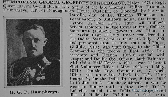 Humphreys G G P Major Indian Army Obit Part 1 De Ruvignys Roll Of Honour Vol 1