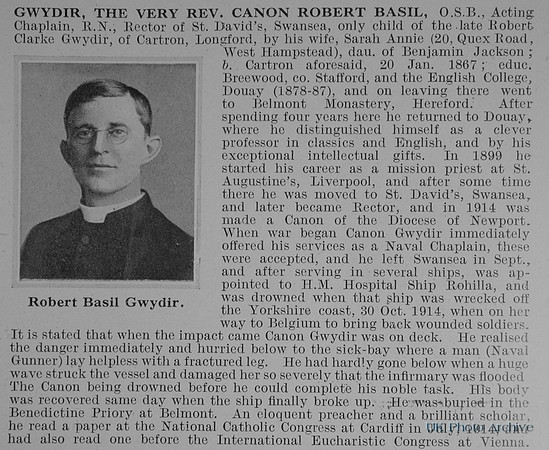 Gwydir R B Chaplain HMHS Rohilla Royal Navy Obit