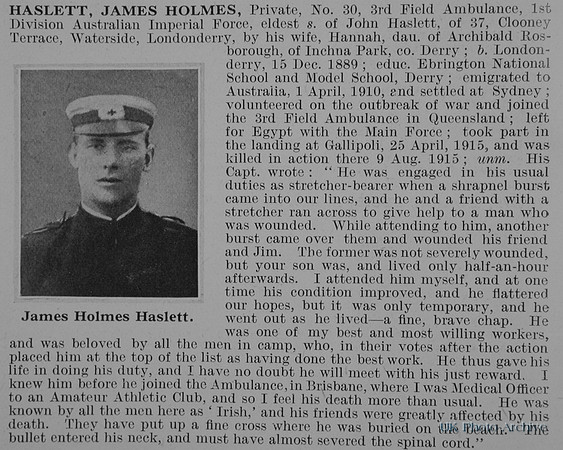 Haslett J H Pte 30 Australian Field Ambulance Obit De Ruvignys Rol Of Honour Vol 1