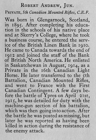 Andrew R Pte 13711 5th Canadian Mounted Rifles Obit
