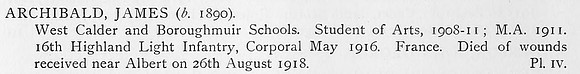 Archibald J Cpl 16th Highland Light Infantry