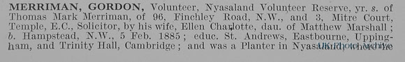 Merriman G Volinteer Nyasaland Volunteer Reserve Obit Part 1