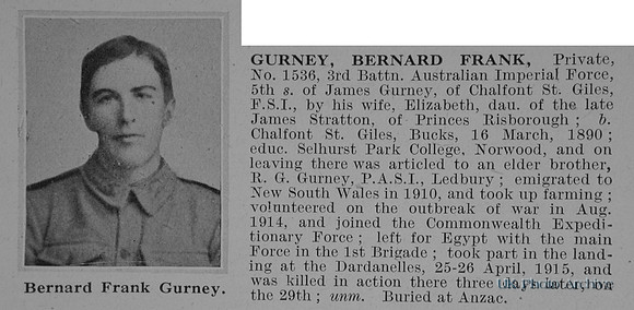Gurney B F Pte 1536 3rd Australian Imperial Force Obit