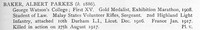 Baker A P Lt 2nd HLI Attd 10th Durham Light Infantry Obit