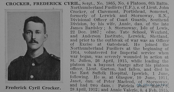 Crocker F C Sergt 1865 6th Northumberland Fusiliers Obit