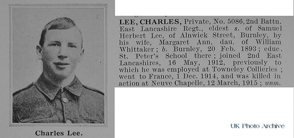 Lee C Pte 5086 2nd East Lancs Regiment Obit