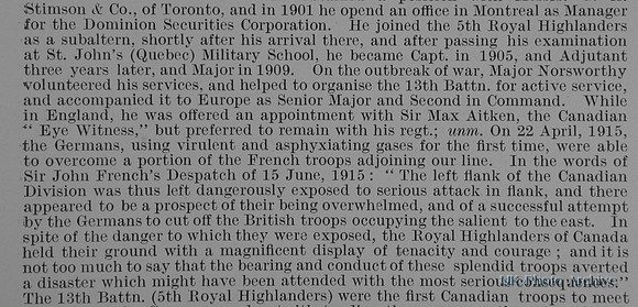 Norsworthy E C Major 13th Royal Highlanders Of Canada Canadian Expeditionary Force Obit Part 2