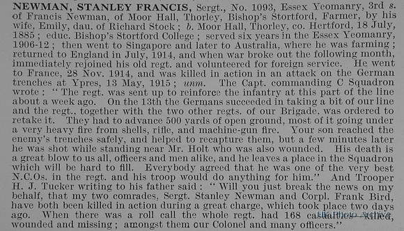 Newman S F Sergt 1093 Essex Yeomanry