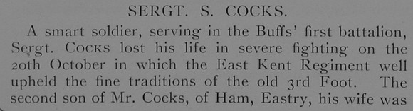 Cocks S Sergt L-8026 1st East Kent Regiment Obit Part 1