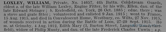 Loxley W Pte 14657 4th Coldstream Guards Obit
