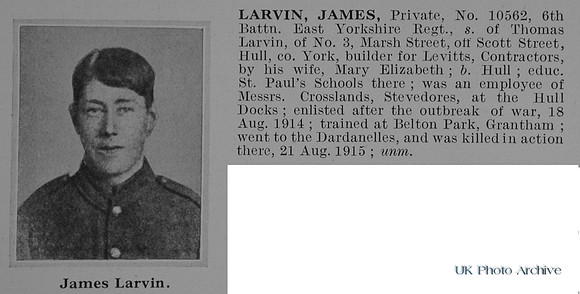 Larvin J Pte 10562 6th East Yorkshire Regiment Obit