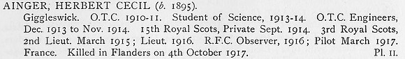 Ainger H C Lt Royal Flying Corps