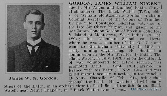 Gordon J W N Lt 5th Black Watch Obit