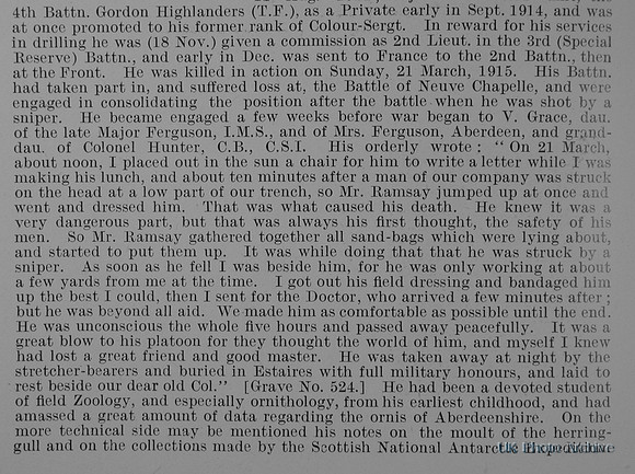 Ramsay L N G 2nd Lt 2nd Gordon Highlanders Obit Part 2
