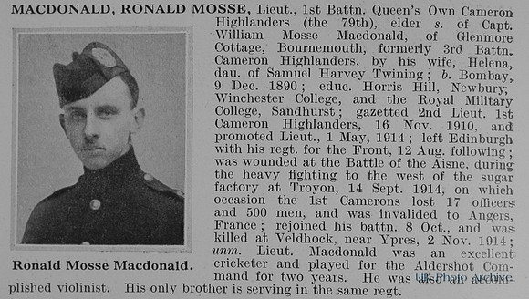MacDonald R M Lt 1st Cameron Highlanders Obit